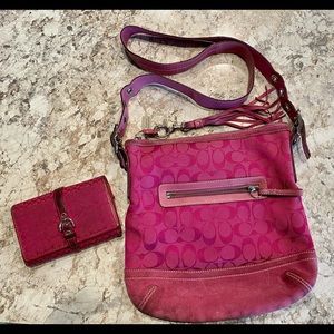 Magenta Coach crossbody & matching small wallet